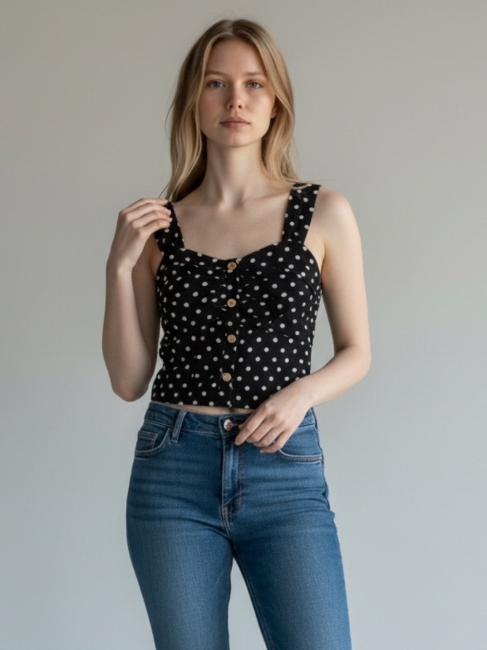 Monteau Black and White Polka Dot Top Size Large